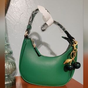 Green Leather Handbag with Gold Accents